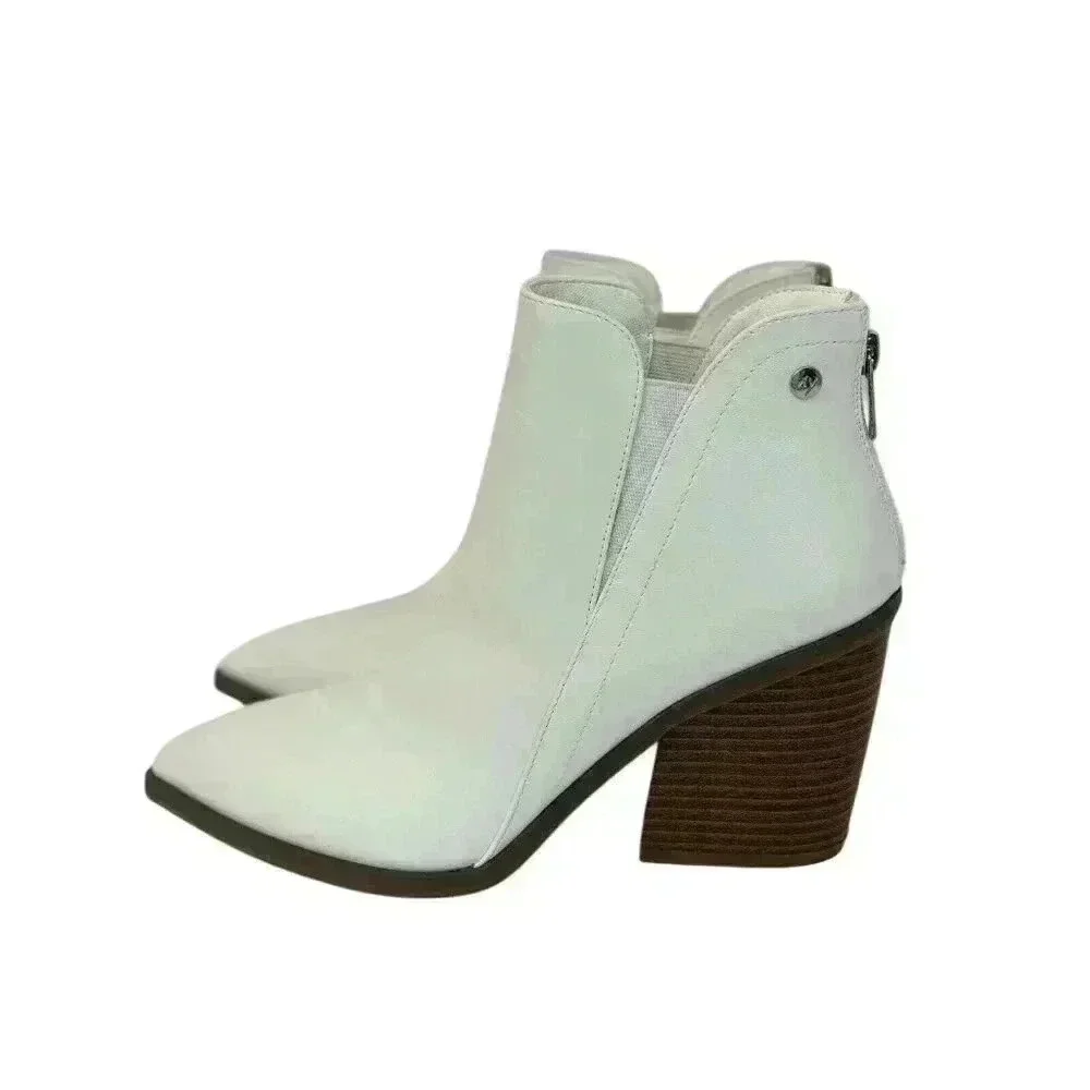 KAYLEEN / Cadi-55 / White / Leather / Ankle / Boots With Block Heel & Zip Closur